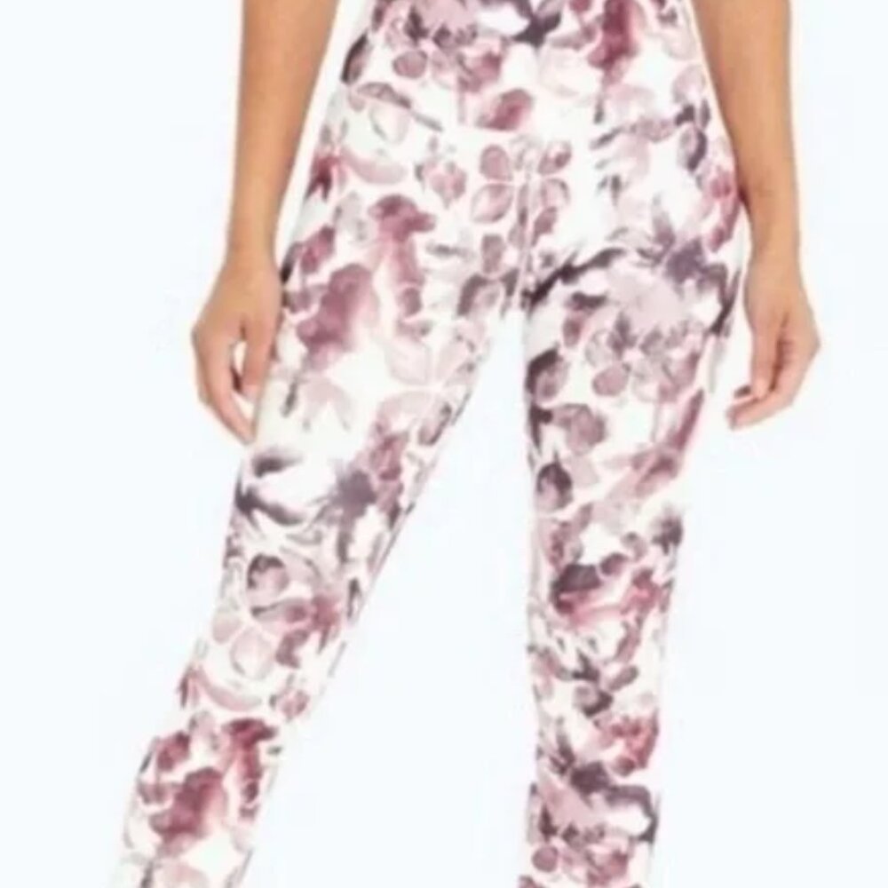 Balance Collection Floral Watercolor Crop Leggings Small Peach Mauve